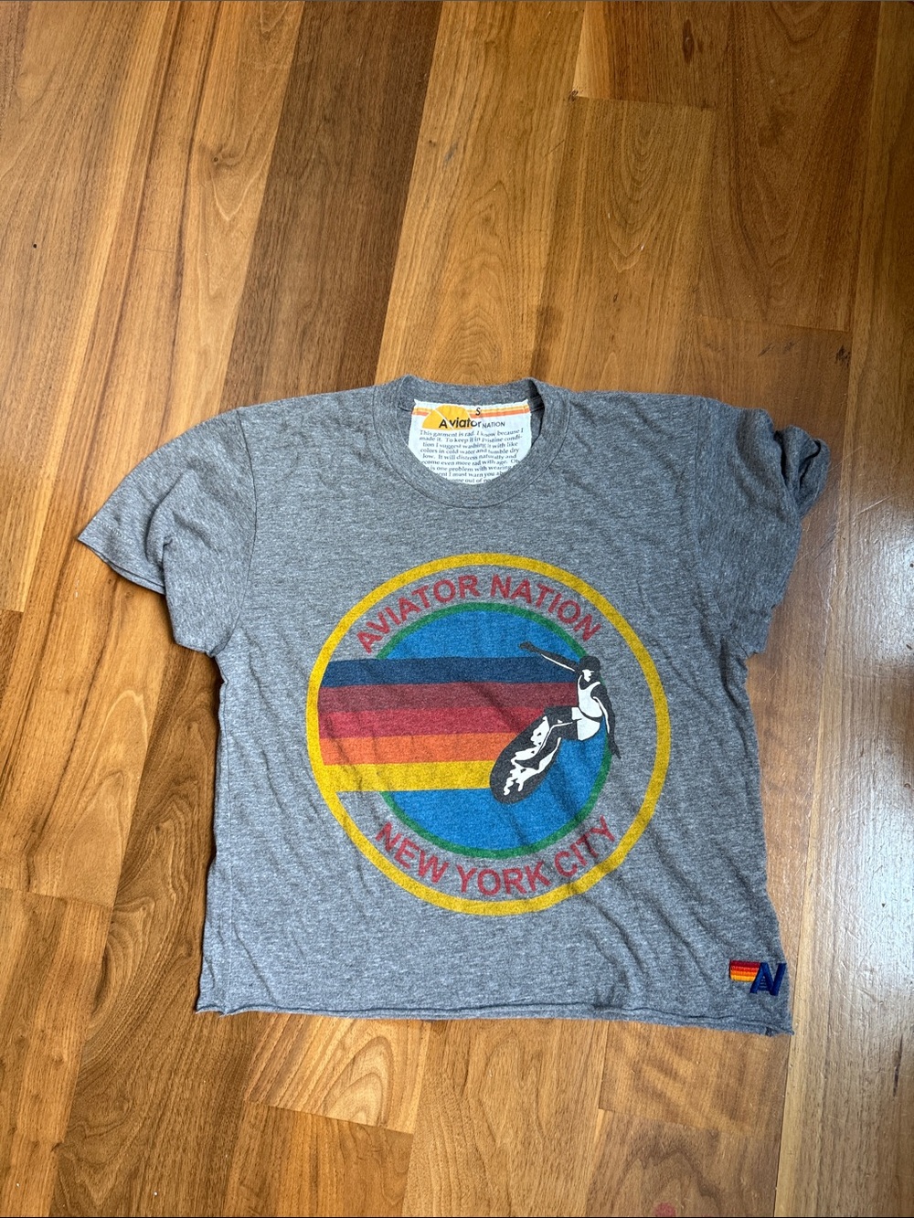 Aviator Nation Grey Tee with Rainbow NYC Logo